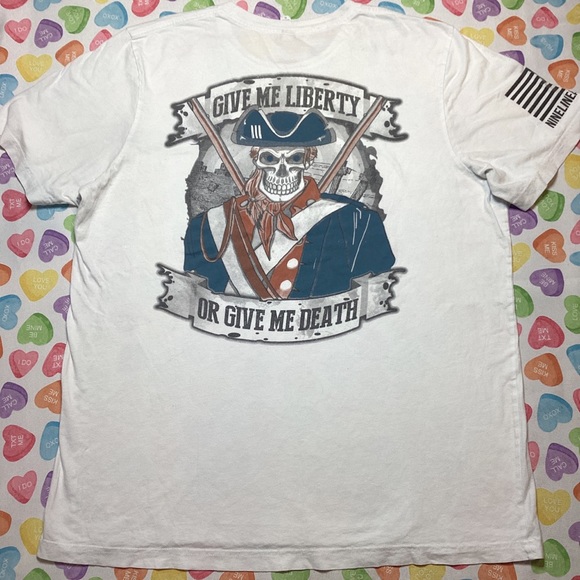 Nine Line Men’s White Tshirt Back print “GIVE ME LIBERTY OR GIVE ME DEATH” - Picture 6 of 6